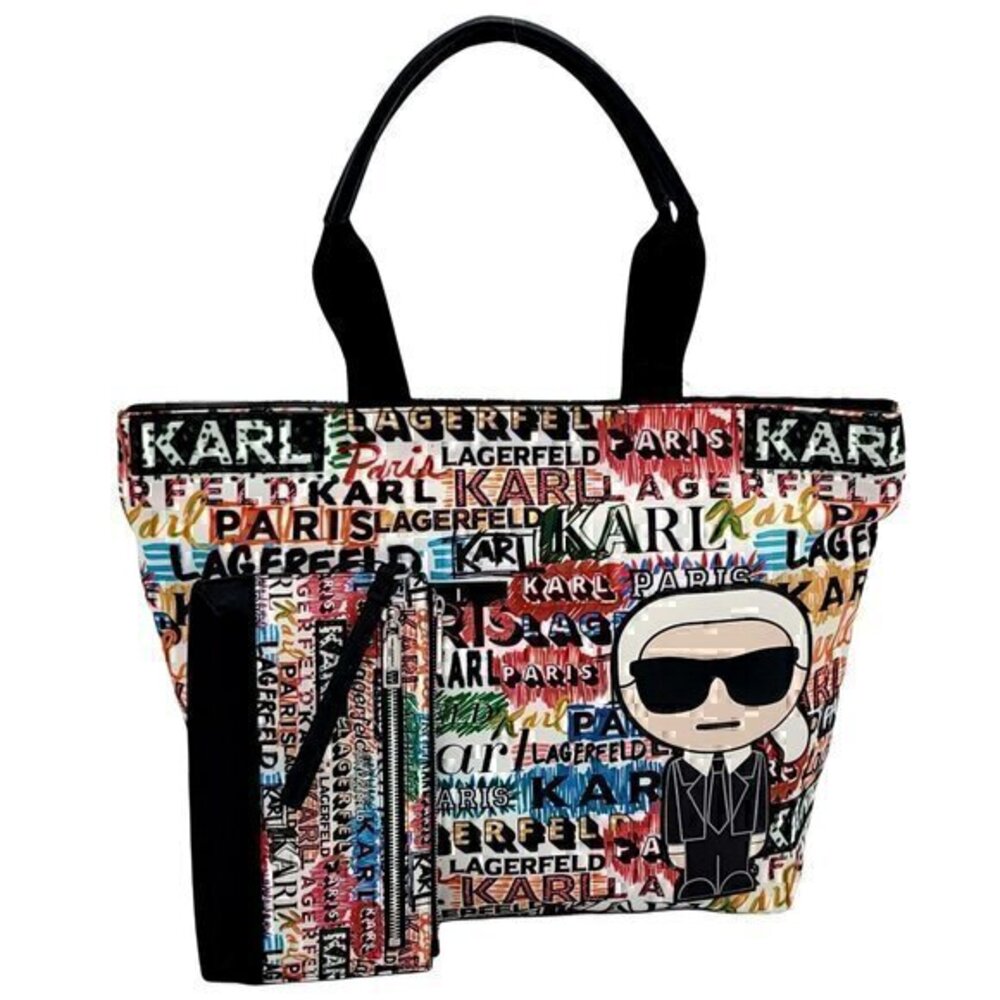 Karl Lagerfeld Tote Bag Amour Graffiti Scribble Ikonik Wristlet Clutch Wallet Se